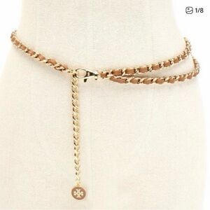 Tory Burch Tan and Gold Chain Belt